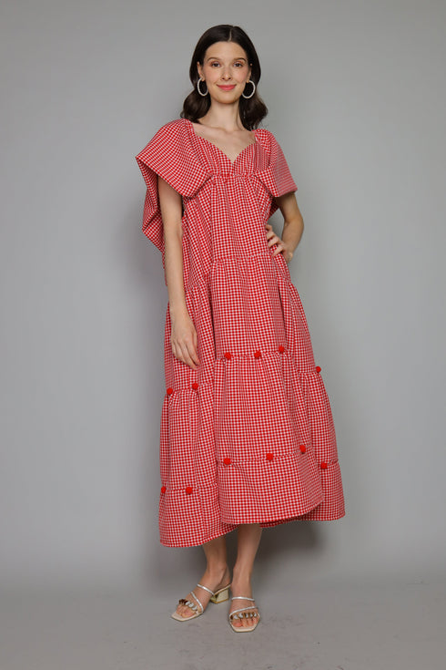 GS Pompoms Collection: Doug Seerksucker Maxi Dress in Red